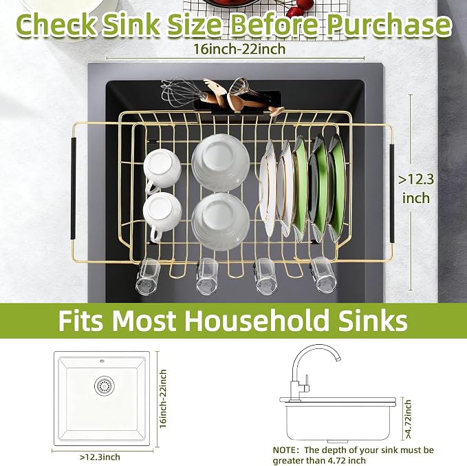 Golden Expandable Dish Drying Rack-Extra Large Stainless Steel Dish Drainer - Image 3