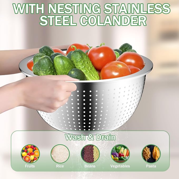 DUTZUN Mixing Bowls with Lids Set, Stainless Steel Mixing Bowls with Colander - Image 5
