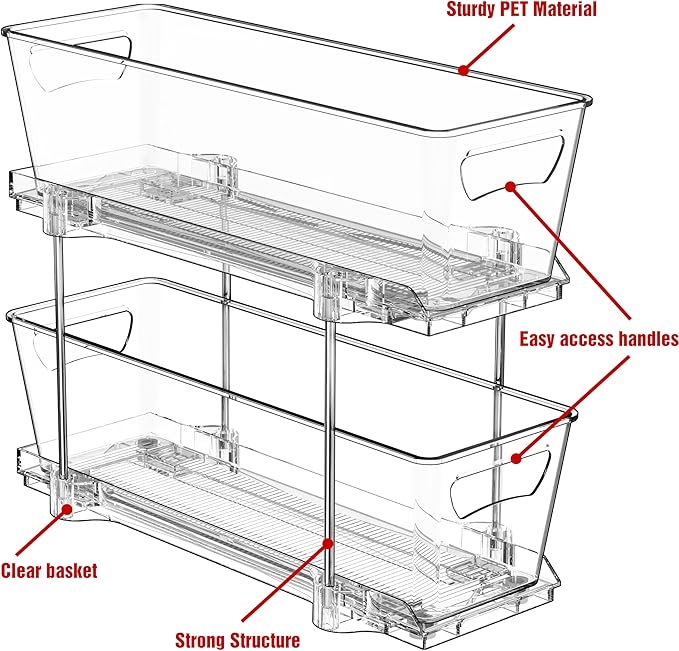 Simple Houseware 2-Tier Narrow Basket Drawer Cabinet Pull-Out Organizer - Image 6