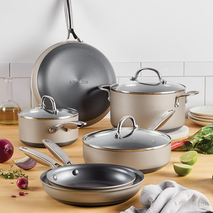 Anolon Achieve Hard Anodized Nonstick Cookware Pots and Pans Set, 9 Piece - Image 2