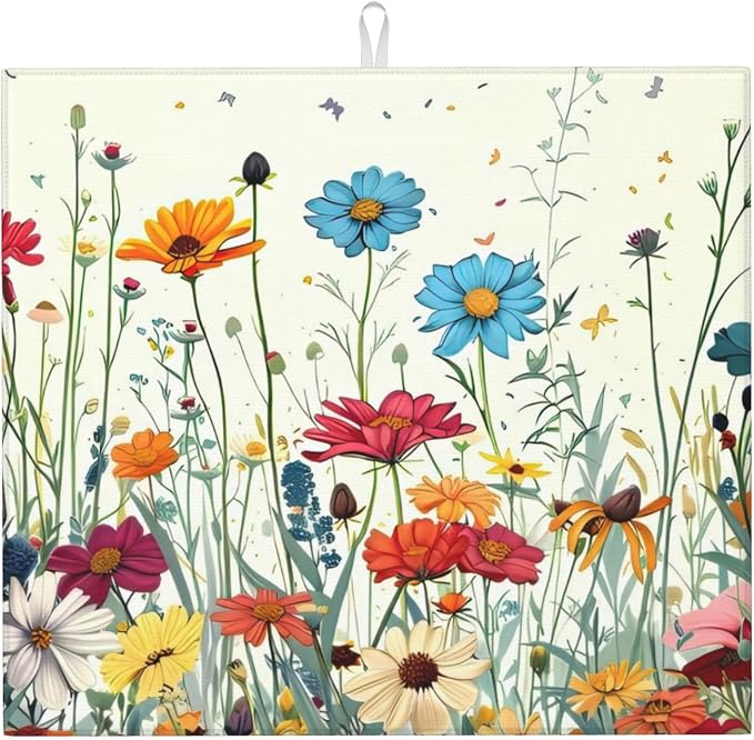 Butterfly Flowers Dish Drying Mat 16x18 Inch, Microfiber Absorbent Fast Dry Mat by Unknown