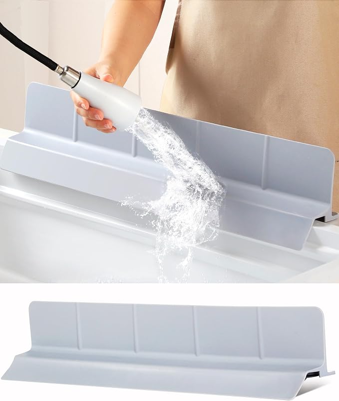 Kitchen Sink Splash Guard 23" 18" 30" Self-Draining Silicone Water Guard by Akrelyan