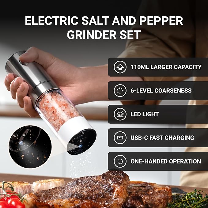 ThermoMaven 110ml Rechargeable Electric Salt and Pepper Grinder Set - Image 3