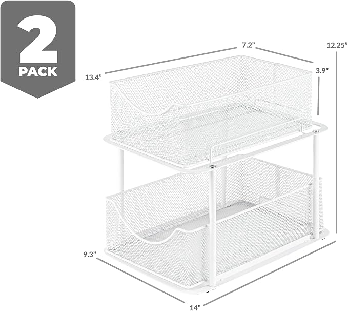 Sorbus 2 Sets of 2 Tier Metal Under Sink Organizer - Image 3