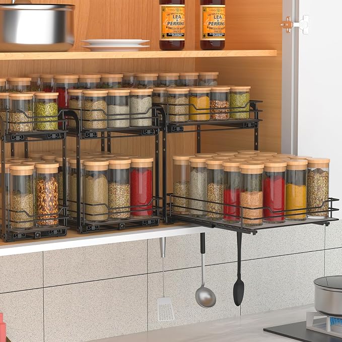 BOIVSHI 2-Tier Spice Rack, Pull Out Cabinet Organizer Spice Racks Height - Image 7