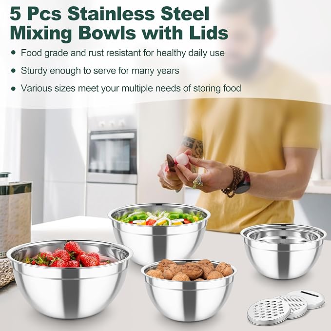 TeamFar Mixing Bowls, Stainless Steel Salad Serving Bowl - Image 6