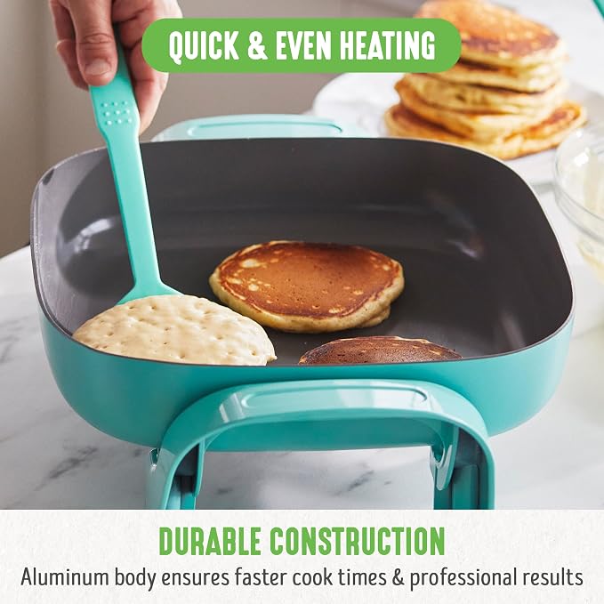 GreenLife 12" 5QT Square Electric Skillet, Glass Vented Lid, Ceramic PFAS-Free - Image 6