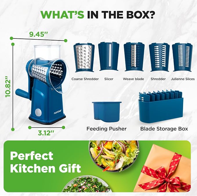 NutriChef 5 in 1 Cheese Grater & Shredder | 5 Different Blades - Image 8