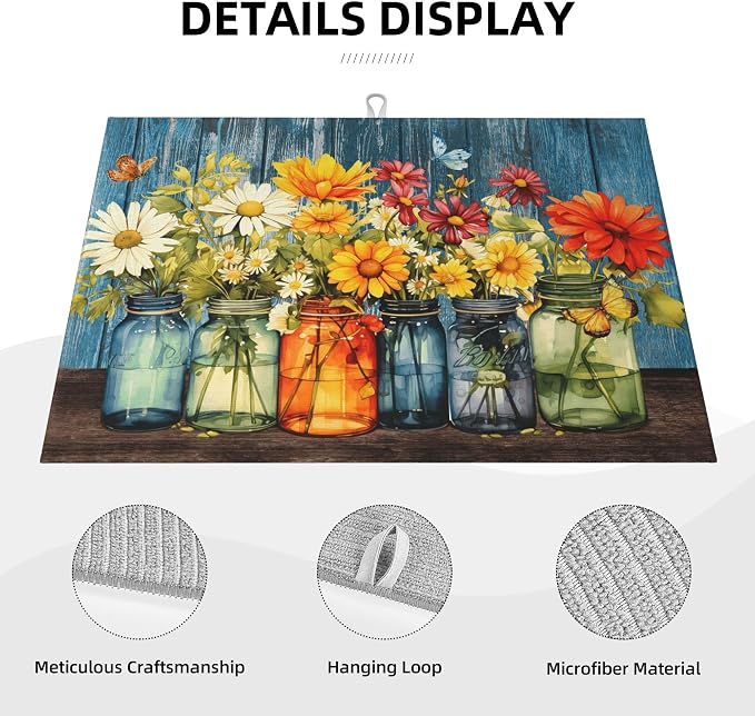 Daisy Dish Drying Mat for Kitchen Counter, Microfiber Floral Dish Mats for - Image 4