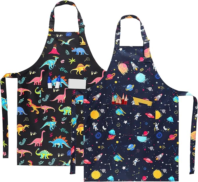 2 Pack Kids Apron, Cute Cooking Aprons, Waterproof Art Apron by XLSXEXCL