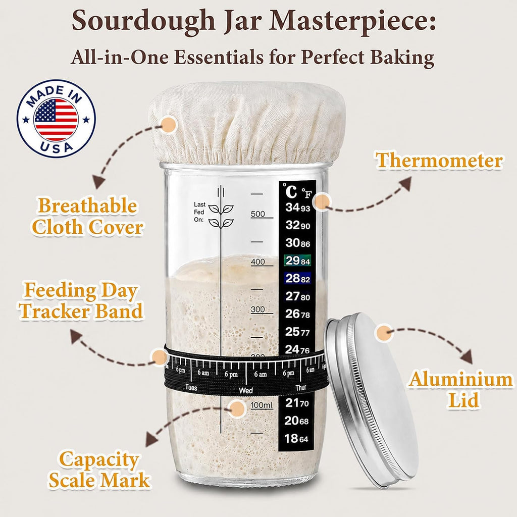 Complete Sourdough Starter Kit, Bread Baking Supplies, 9'' Round