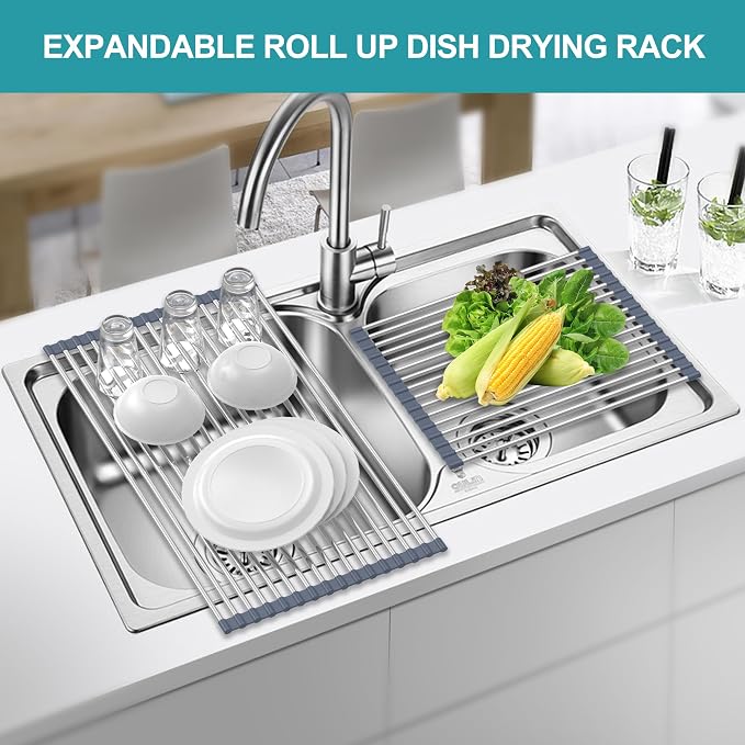 BBXTYLY Extra Large Expandable Roll Up Dish Drying Rack, Over The Sink Drying - Image 3