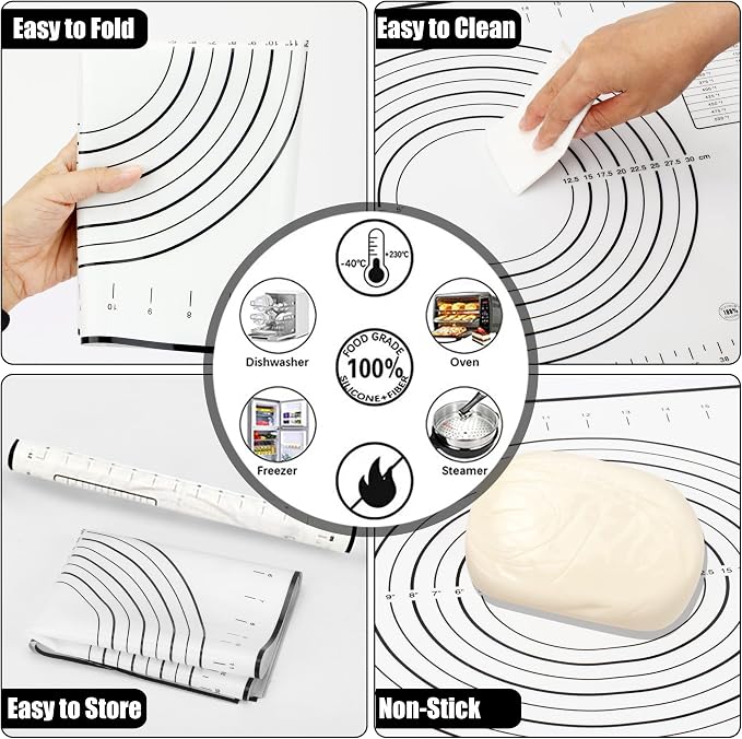 Rolling Pin with Adjustable Thickness Rings and Pastry Baking Mat Dough - Image 6