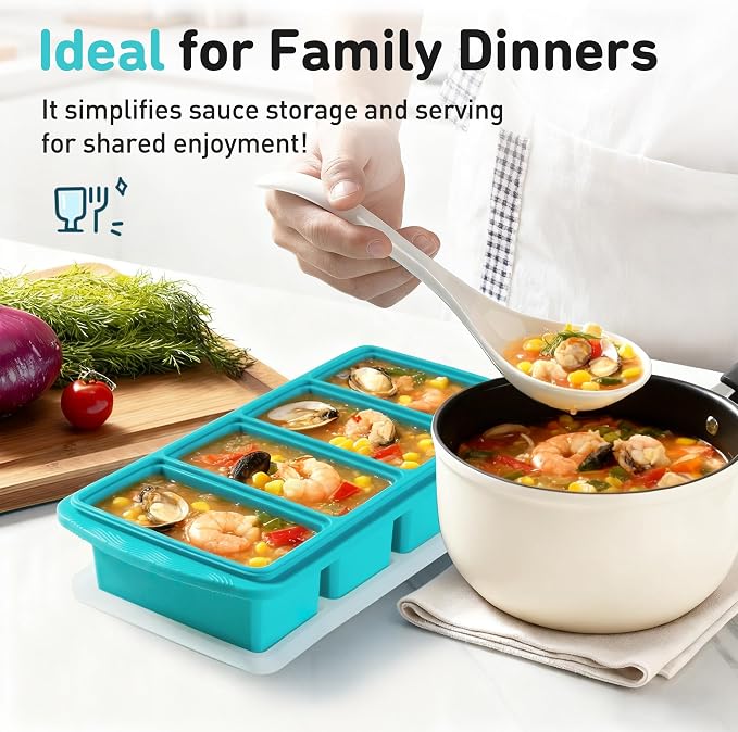 Silicone Freezer Tray With Lid Soup Freezer Container Molds with Steel - Image 8
