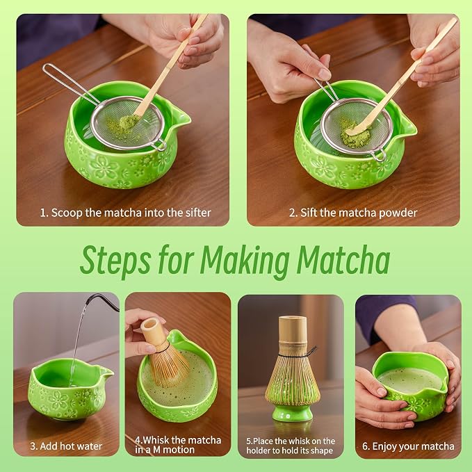 TEANAGOO 7-PCS Green Matcha Whisk Set, Complete Ceremony Start Kit, Ceramic - Image 7