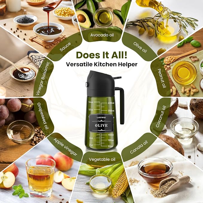 LAKUMIQI 2 in 1 Oil Sprayer for Cooking, 16oz Olive Oil Dispenser Bottle for - Image 6