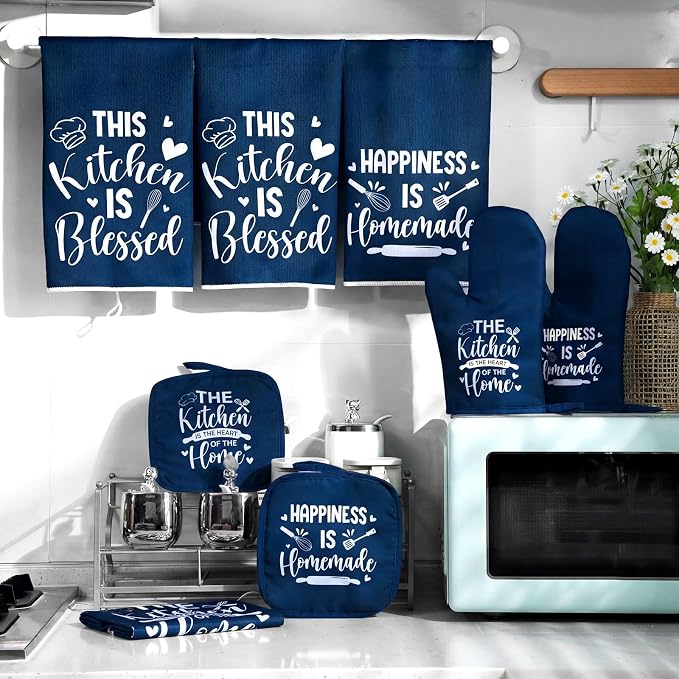 Leinuosen 8 Pcs Kitchen Towels and Oven Mitts Sets Pot Holders Dishcloths Set - Image 7