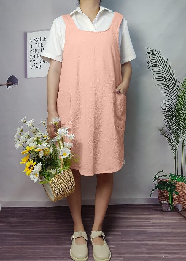 Cotton Cross Back Aprons Solid Color Cooking Kitchen Garden Smock - Image 2