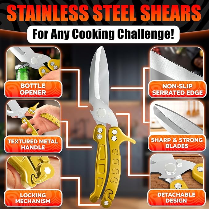 Heavy Duty Poultry Shears – Kitchen Shears Dishwasher Safe, Spring-Loaded - Image 3