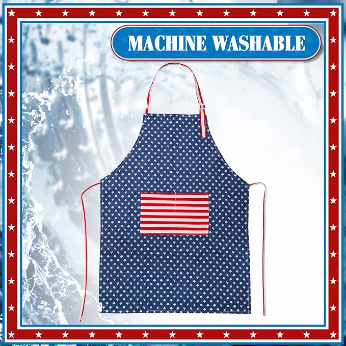 SATINIOR USA 4th of July Flag Kitchen Chef Hat Adjustable Apron 250th - Image 4
