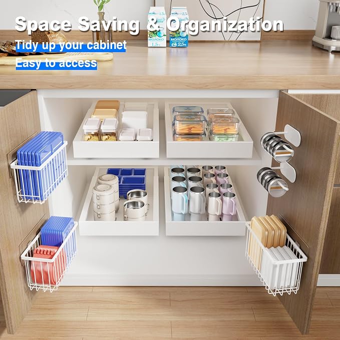 Mustorn 4 Pack Adhesive Cabinet Door Organizer, Lid Organizers Inside Cabinet - Image 3