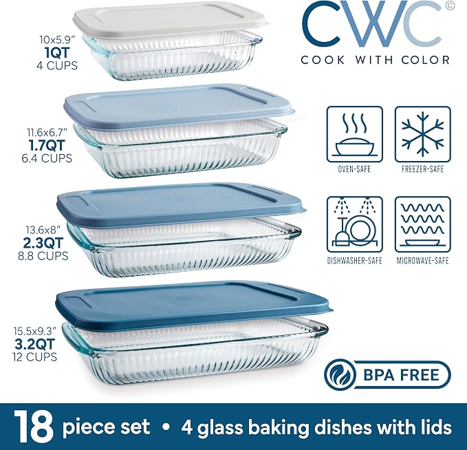 COOK WITH COLOR 8-Piece Deep Glass Baking Dish Set with Plastic Lids – - Image 2