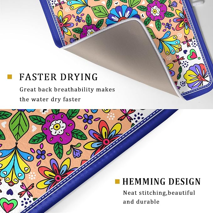 Mexican Talavera Dish Drying Mat Navy Blue Large Microfiber Dish Drain Pad - Image 3