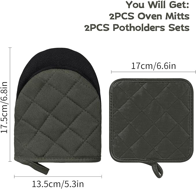 Oven Mitts and Pot Holders Set, Heat Resistant Silicone Kitchen Mini Oven - Image 2
