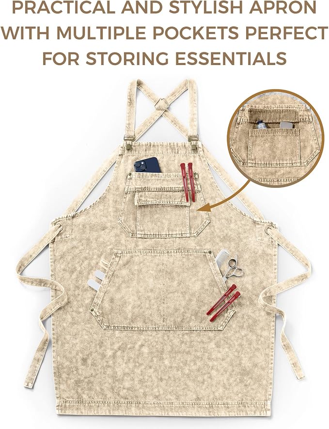 Denim Apron with Pockets for Hair Stylist Gardening Craftsmen Barista Women - Image 8