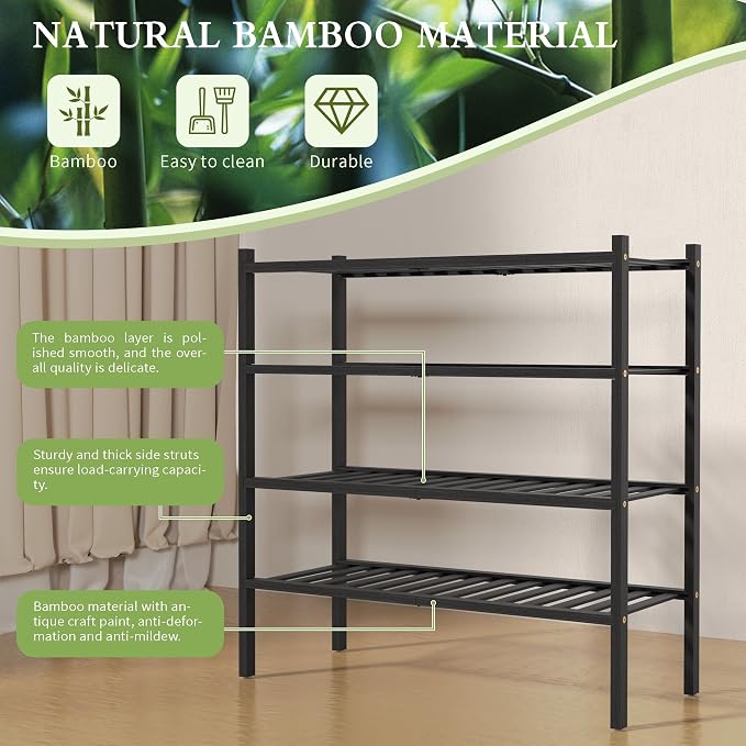 ROMGUAR CRAFT 4 Tier Bamboo Shoe Rack - Image 6