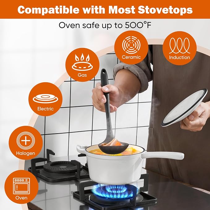 Homikit 1 QT & 2 QT Saucepan Set, Enameled Cast Iron Saucepan - Image 5