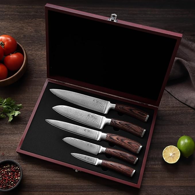 Wakoli EDIB 5-Piece Damascus Knife Set, Professional Kitchen Knives made of - Image 7