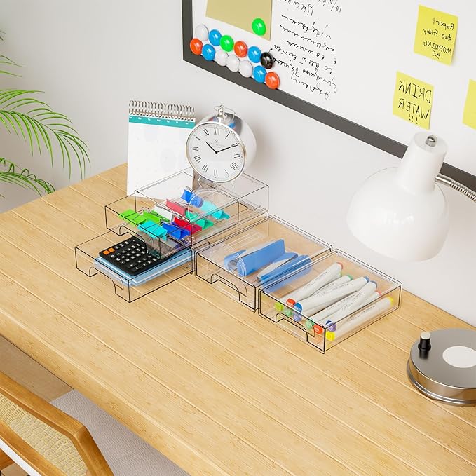 Yieach 8 Pack Small Clear Stackable Storage Drawers, 2.2'' Tall Desk - Image 9