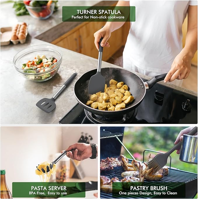 HOTEC 446°F Heat Resistant Silicone Kitchen Utensils, Cooking Utensil Set - Image 4
