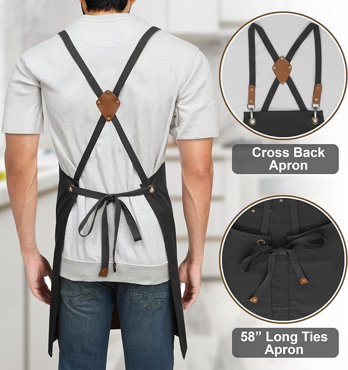 RUVANTI Work Aprons for Men, Oil & Water Repellent, PolyCotton Cross Back - Image 7