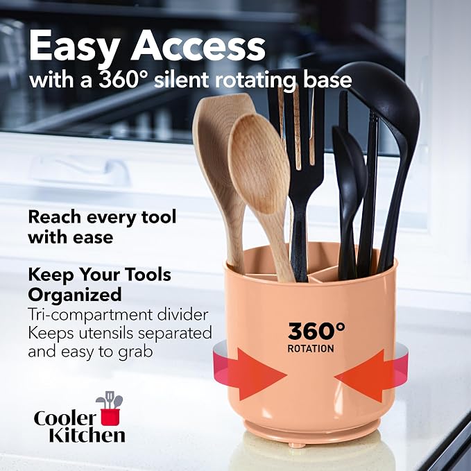 Cooler Kitchen Jumbo Rotating XL Peach Plastic Utensil Holder Caddy - Image 2