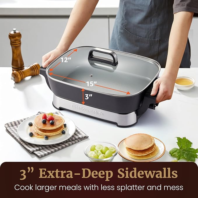 Elite Gourmet 15" x 12" x 3" Stow-Away Foldable Electric Skillet, Ceralast™ - Image 6