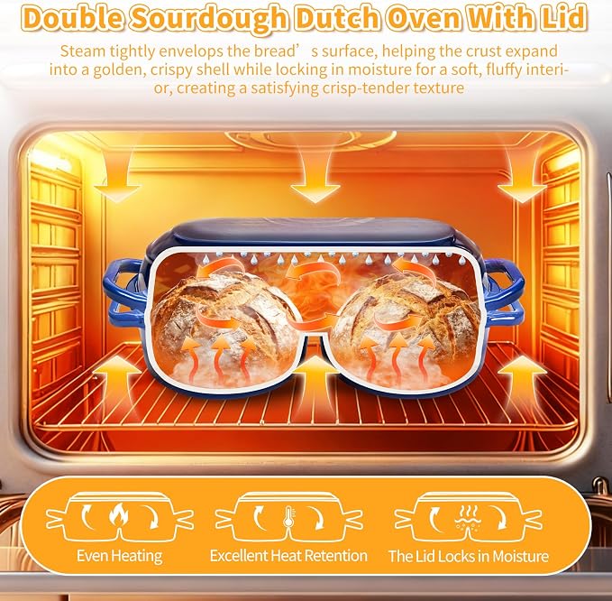 Mini Double Dutch Oven For Sourdough Bread Baking, 2.2QT Enameled Cast Iron - Image 4
