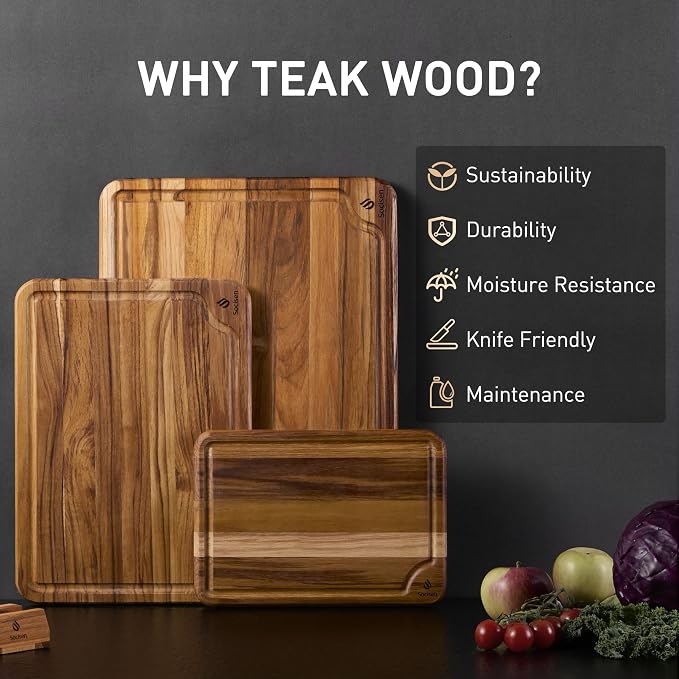 3 Pack Teak Wood Cutting Board Set - Image 2