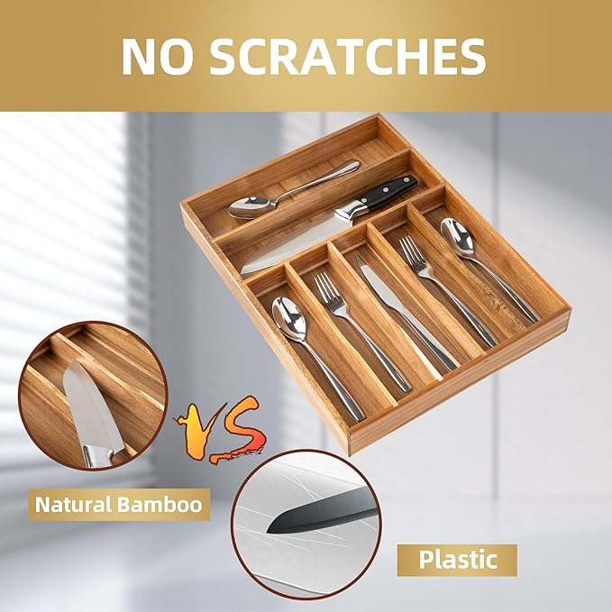 Besilord Silverware Organizer Kitchen Drawer Organizer Utensil Organizer Acacia - Image 4