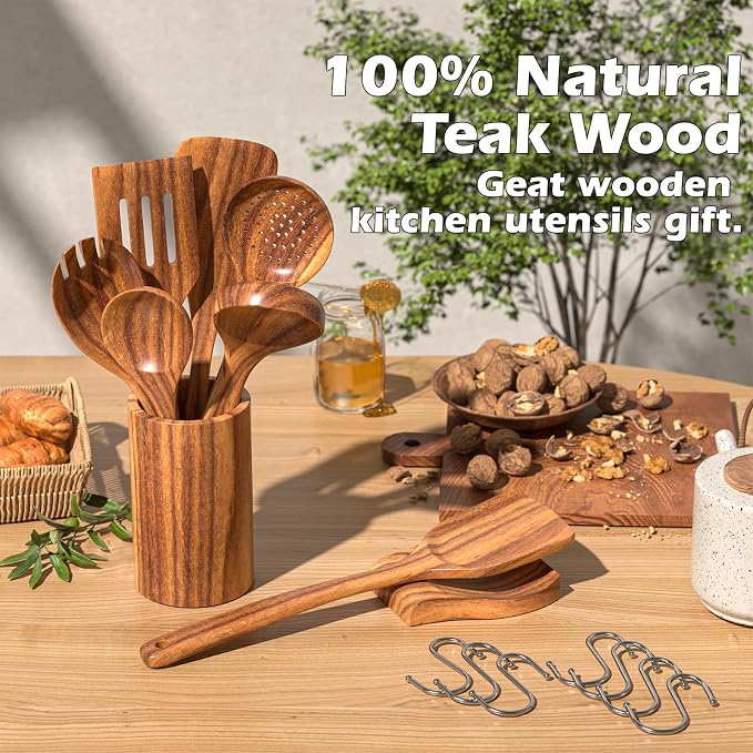 Natural Teak Kitchen Cooking Utensil Set - Image 3
