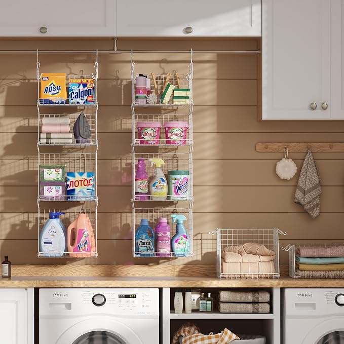 4-Tier Hanging Laundry Room Organizer: Foldable Wire Shelf Basket - Image 4