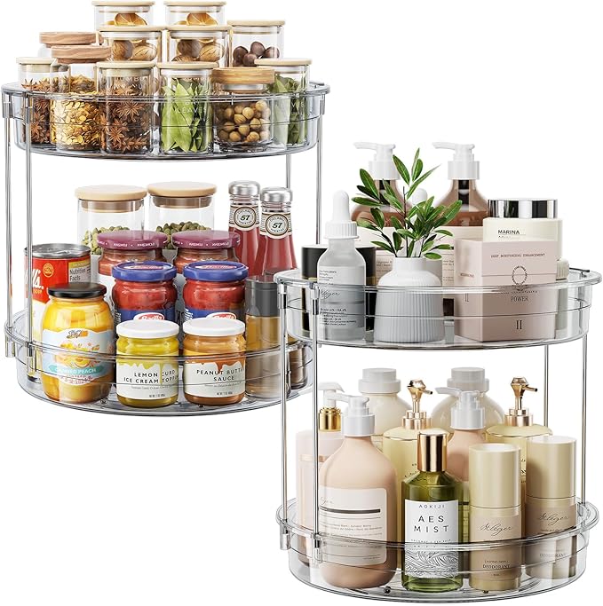 LAMU 2 Pack 2 Tier Lazy Susan Turntable Organizer 12'' Rotating Spice Rack by YourHome-OrganizationHelper