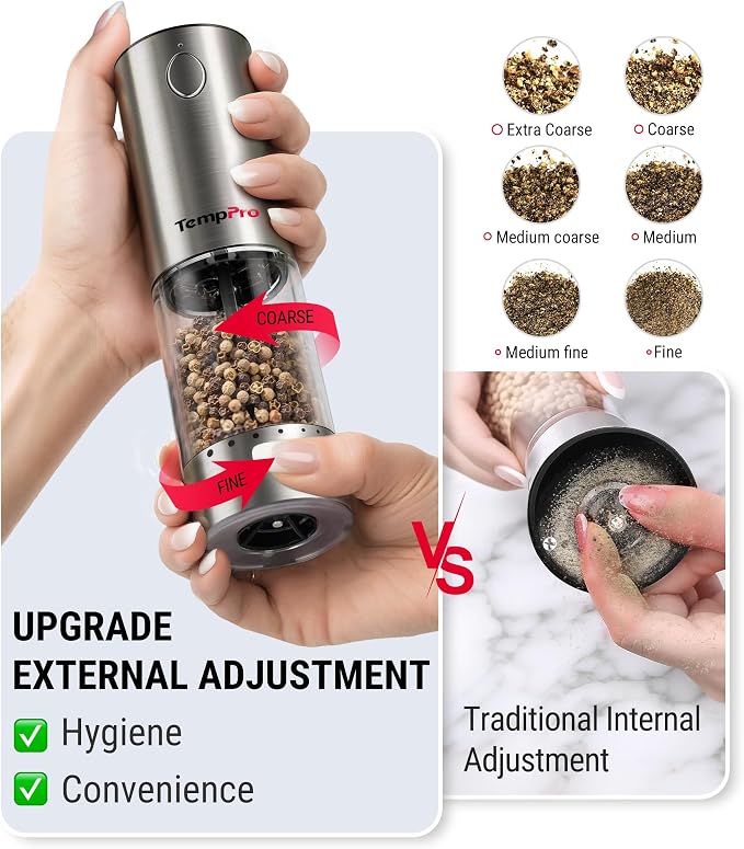 TempPro 100ml Electric Salt and Pepper Grinder Set Rechargeable, Automatic - Image 4