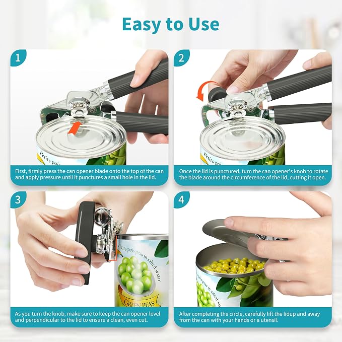 Ultrean Manual Can Opener Bottle Opener, Heavy Duty Stainless Steel Smooth Edge - Image 4