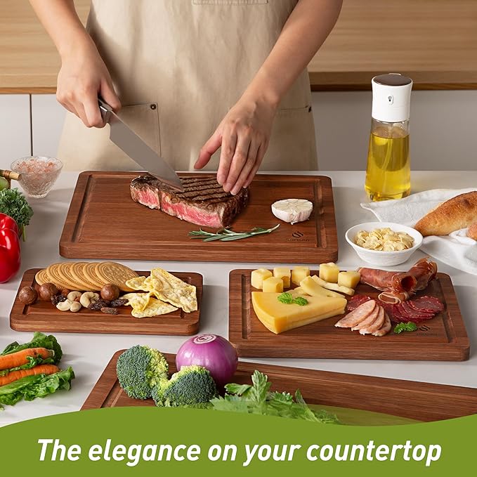 Bamboo Cutting Board Set Non Slip Feet Over Sink Father Day Dad Parents Papa - Image 7