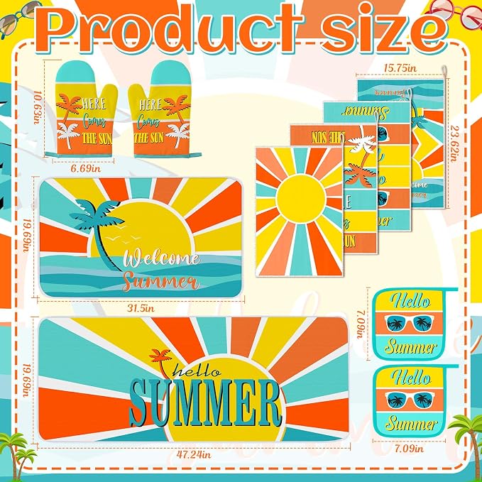 Fourluoo 10 Pcs Hello Summer Kitchen Decor and Accessories Sunshine Beach Oven - Image 3