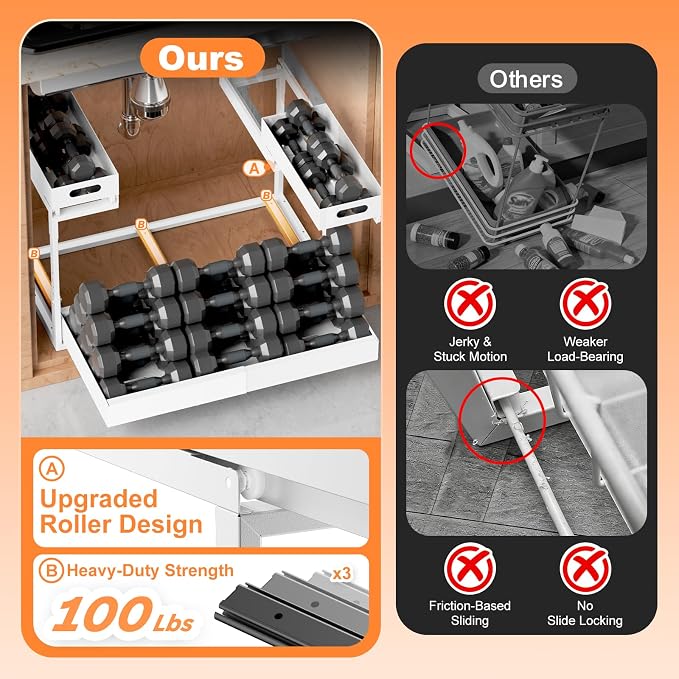 Upgrade 1 Pack Expandable Under Sink Organizers and Storage, 2 Tier Metal Pull - Image 2