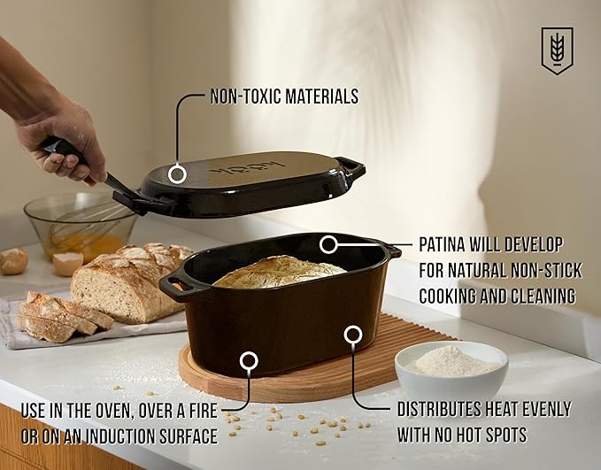 KooK Dutch Oven with Lid, Enameled Cast Iron Bread Baker, Dual Handles - Image 2