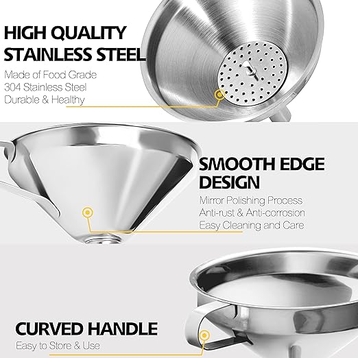 Anaeat Stainless Steel Kitchen Funnel, Oils & 1 Pc Cleaning Brush - Image 3